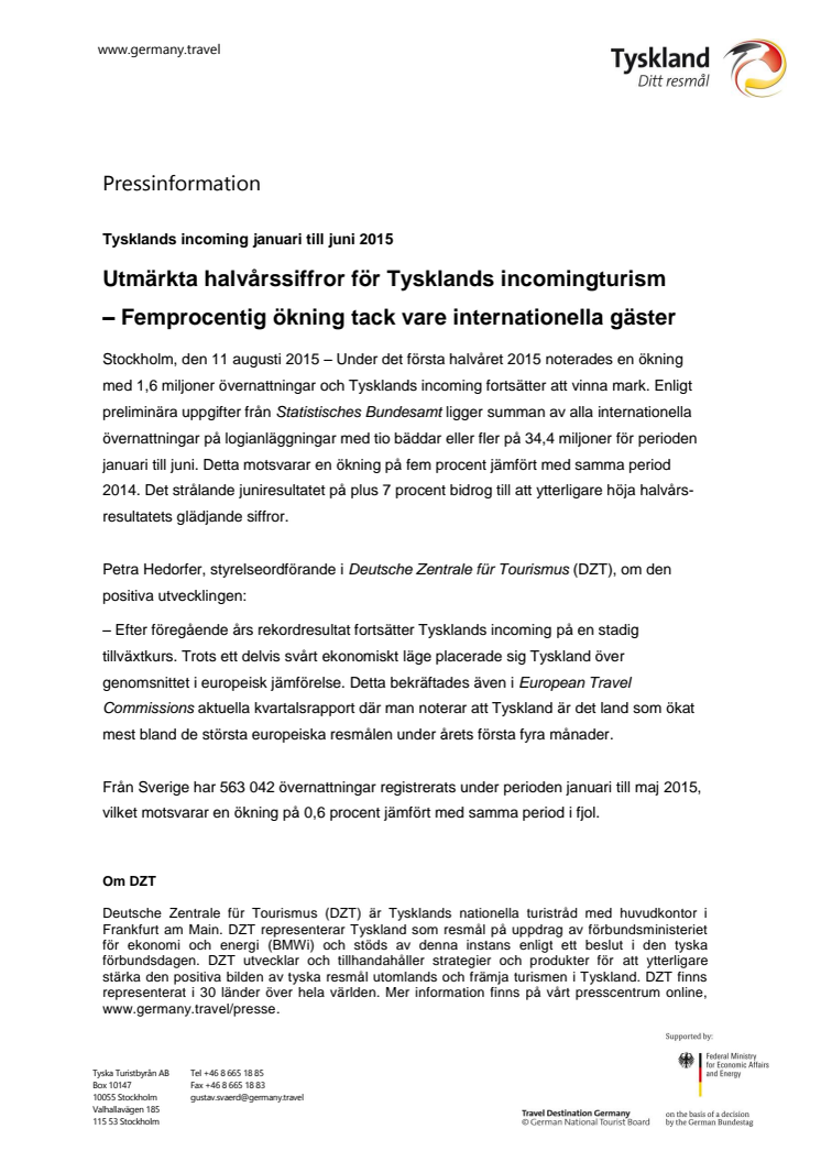 ​Utmärkta halvårssiffror för Tysklands incomingturism – Femprocentig ökning tack vare internationella gäster