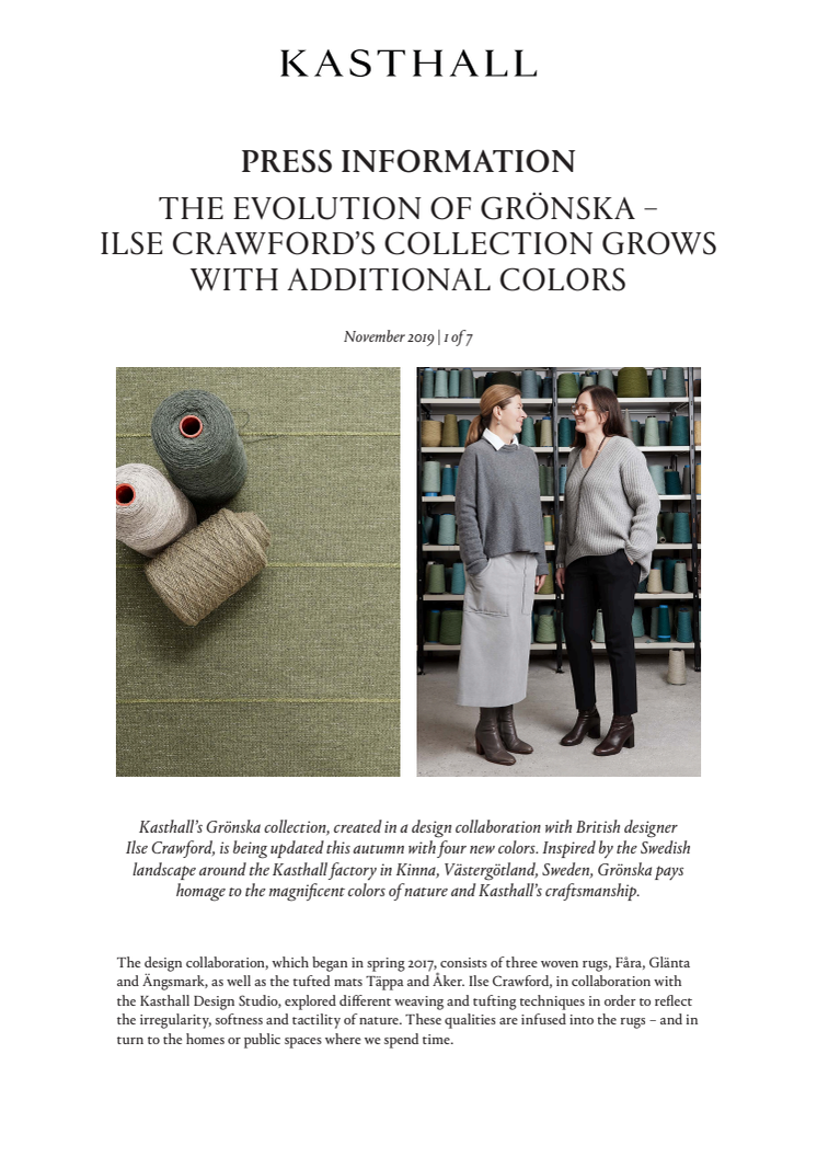 THE EVOLUTION OF GRÖNSKA – ILSE CRAWFORD’S COLLECTION GROWS WITH ADDITIONAL COLORS