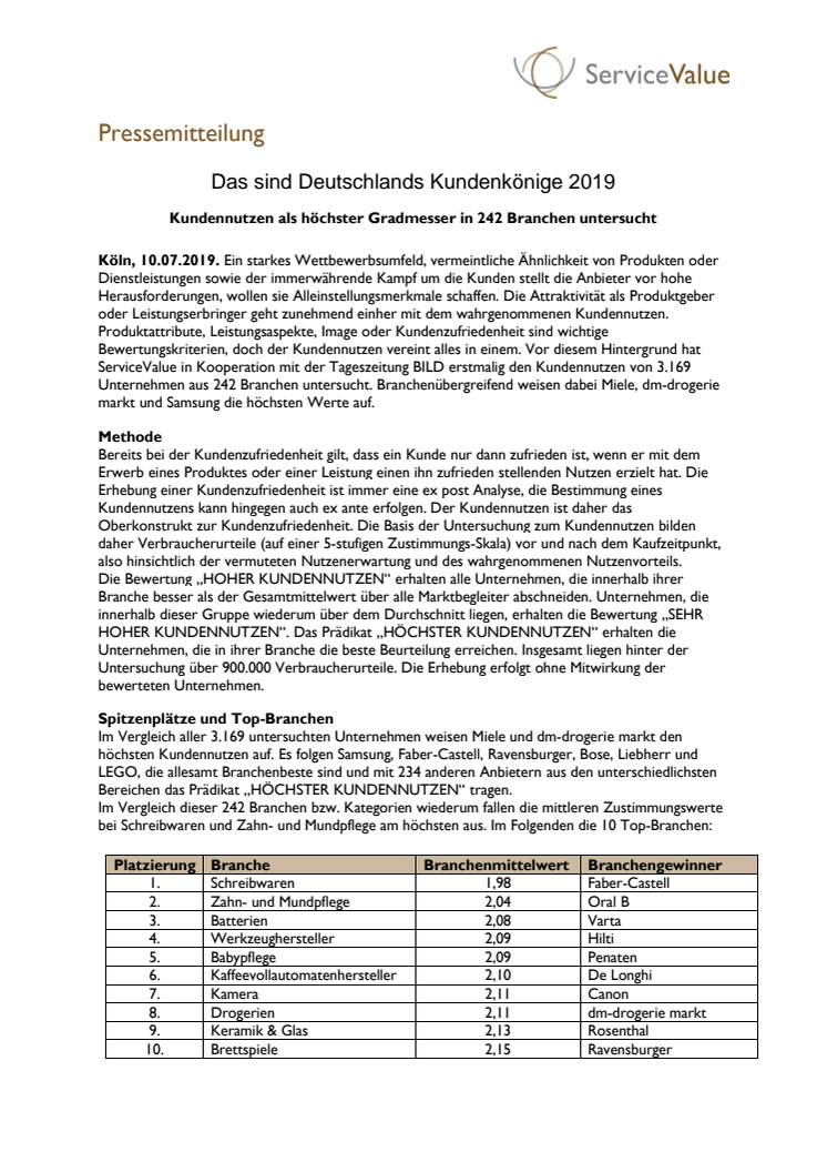 Das sind Deutschlands Kundenkönige 2019