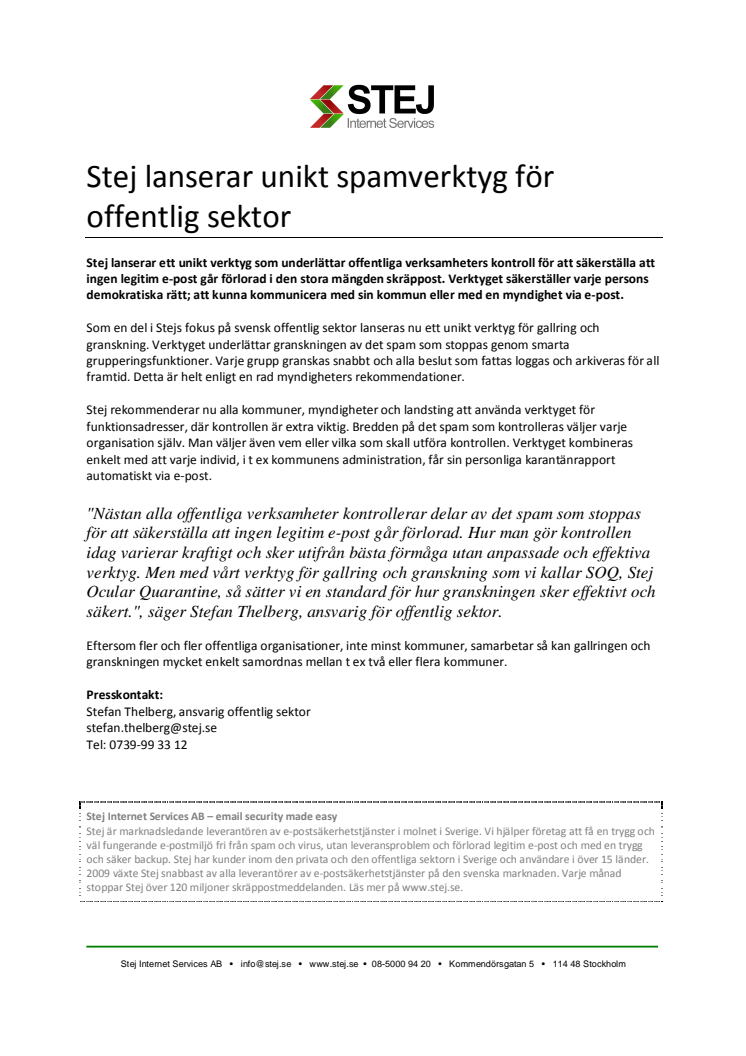 Stej lanserar unikt spamverktyg för offentlig sektor