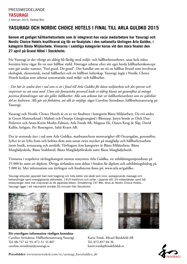 YASURAGI OCH NORDIC CHOICE HOTELS I FINAL TILL ARLA GULDKO 2015
