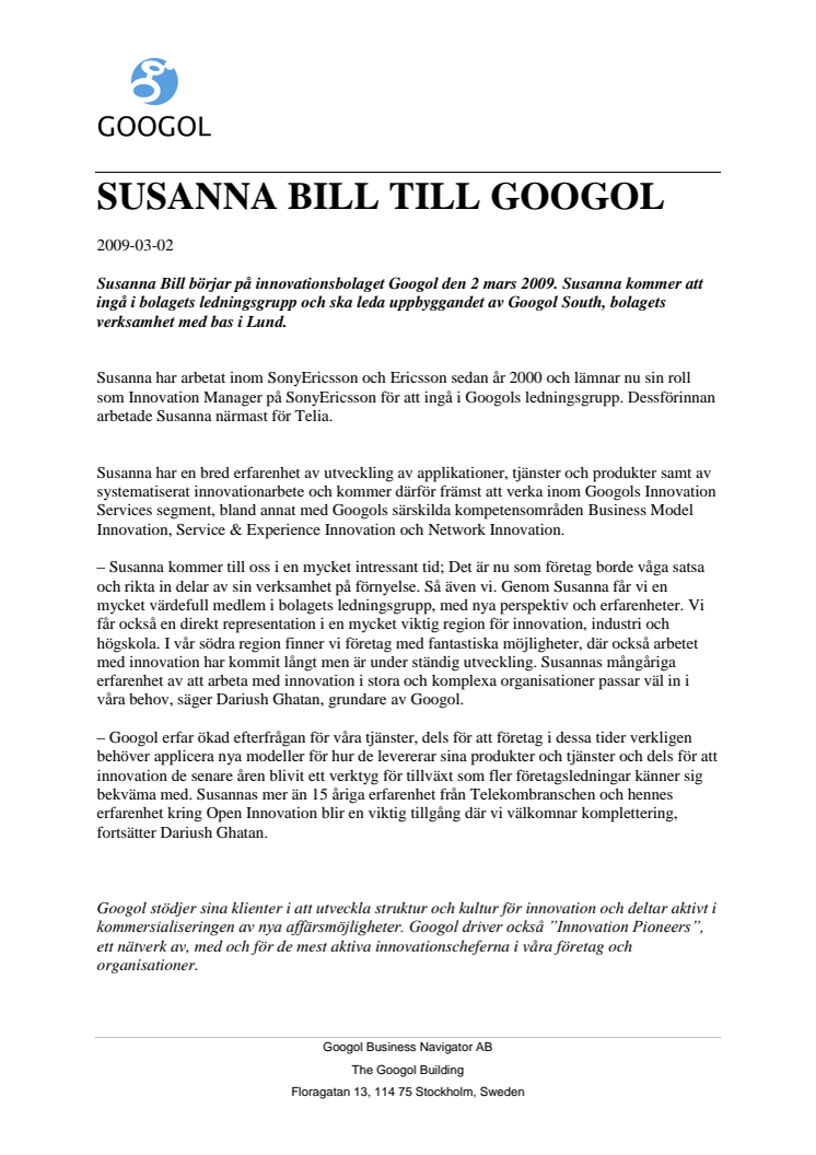 SUSANNA BILL TILL GOOGOL