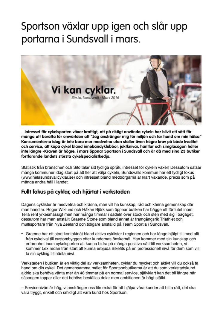 Sportson växlar upp igen och slår upp portarna i Sundsvall i mars.