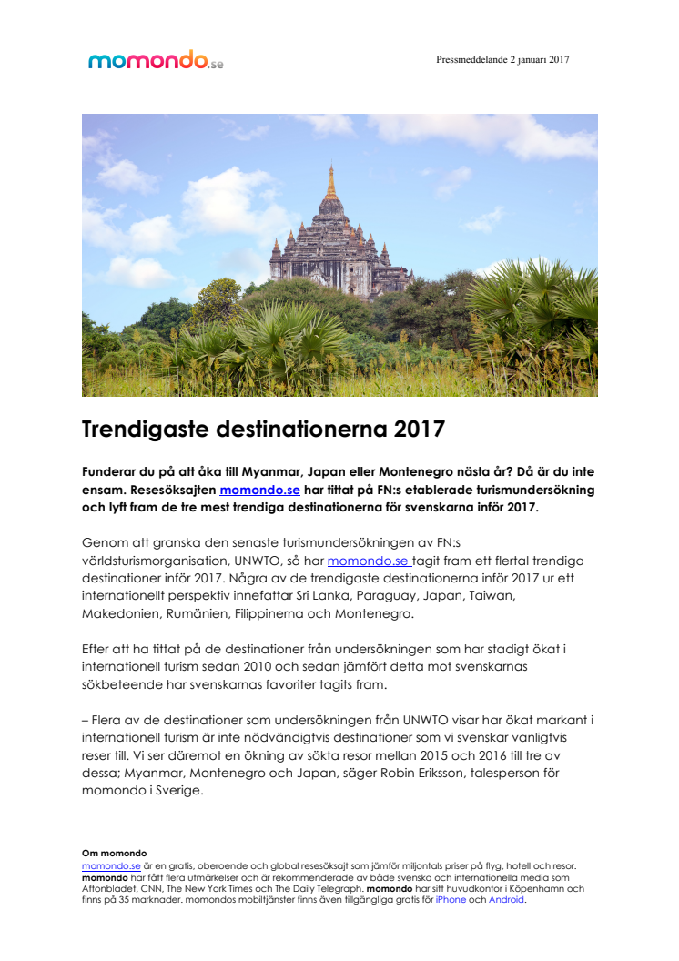 Trendigaste destinationerna 2017