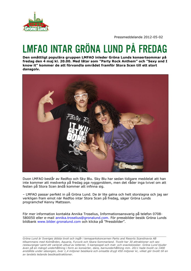 LMFAO intar Gröna Lund på fredag