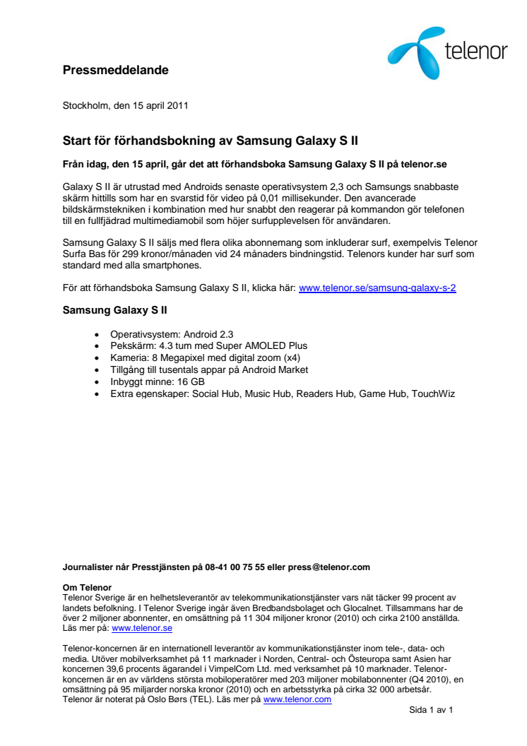 Start för förhandsbokning av Samsung Galaxy S II