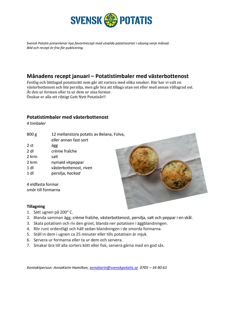 Månadens recept januari - Potatistimbaler med västerbottenost