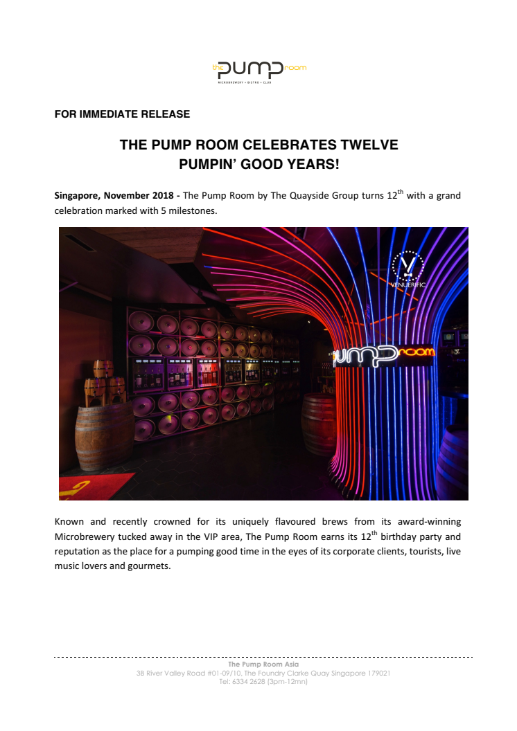 THE PUMP ROOM CELEBRATES TWELVE PUMPIN’ GOOD YEARS!