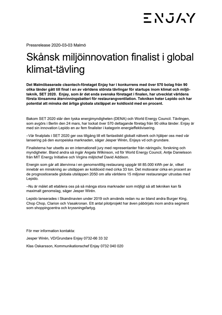 Skånsk miljöinnovation finalist i global klimat-tävling
