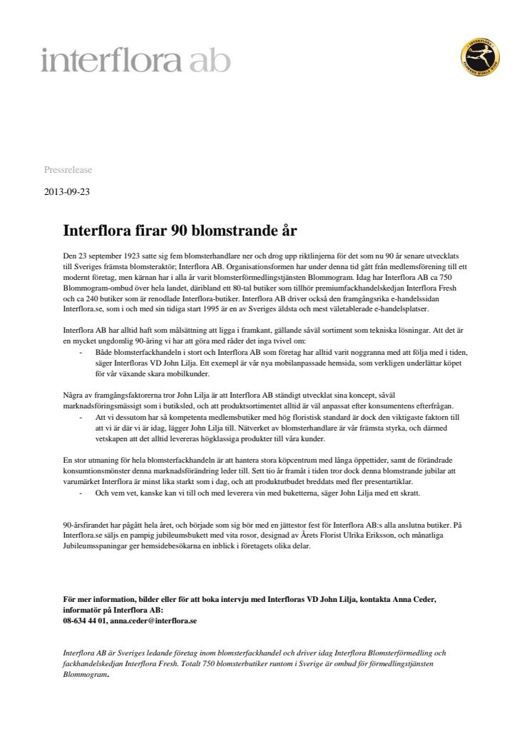 Interflora firar 90 blomstrande år