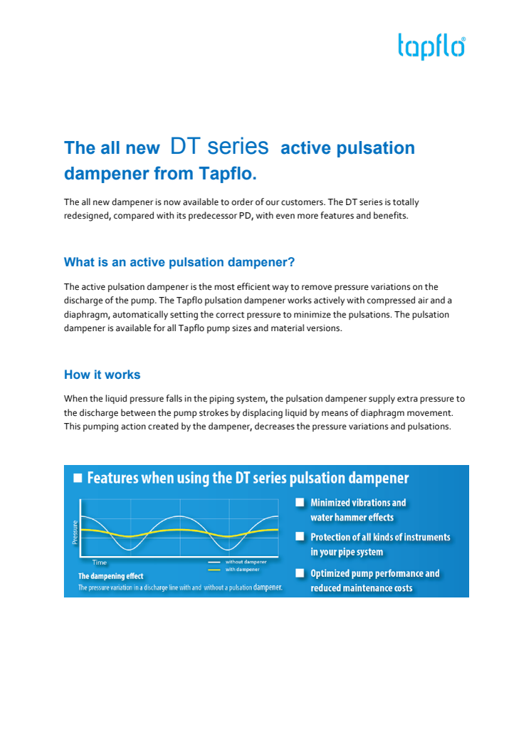 New pulsation dampener from Tapflo