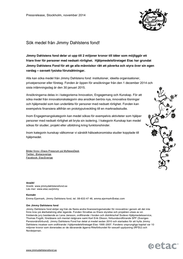 Sök medel från Jimmy Dahlstens fond! 