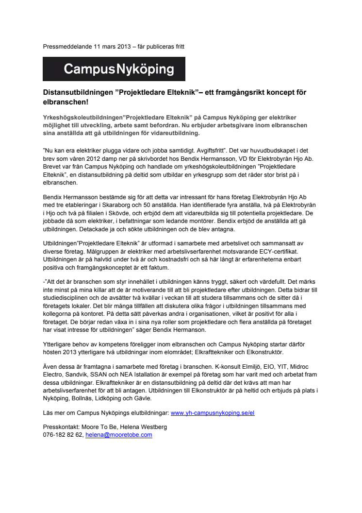 Distansutbildningen ”Projektledare Elteknik”– ett framgångsrikt koncept för elbranschen!