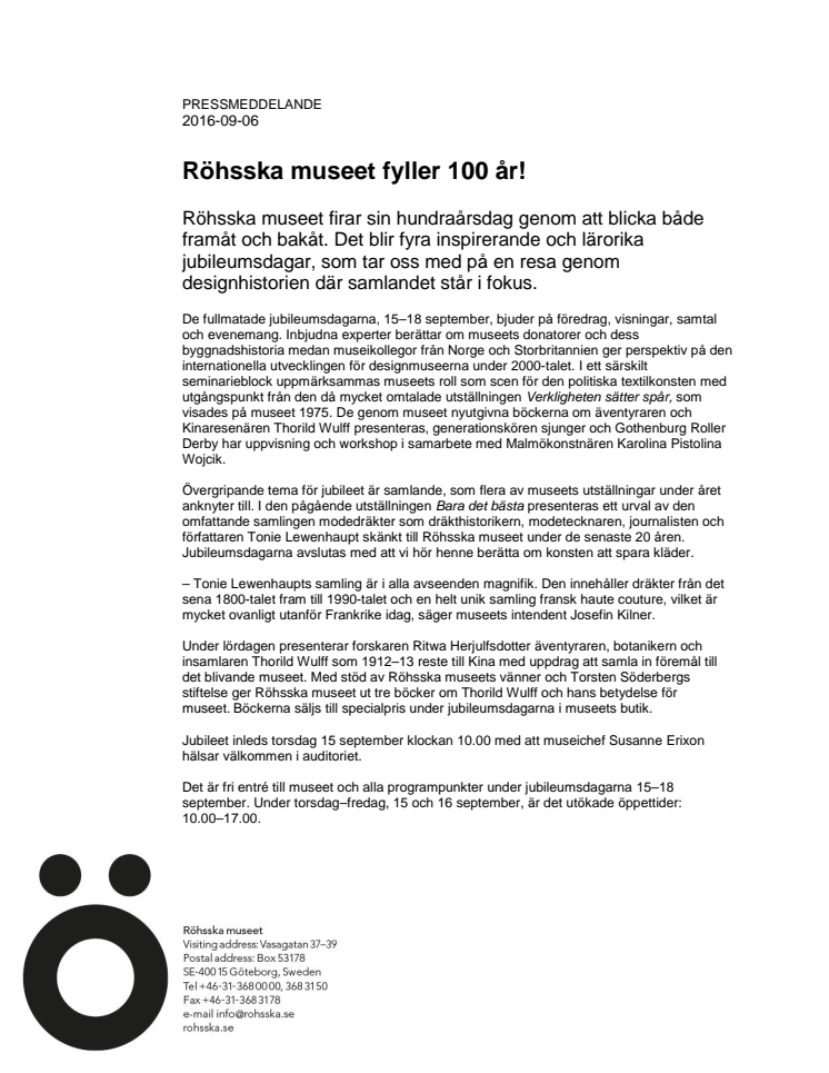 Röhsska museet fyller 100 år!