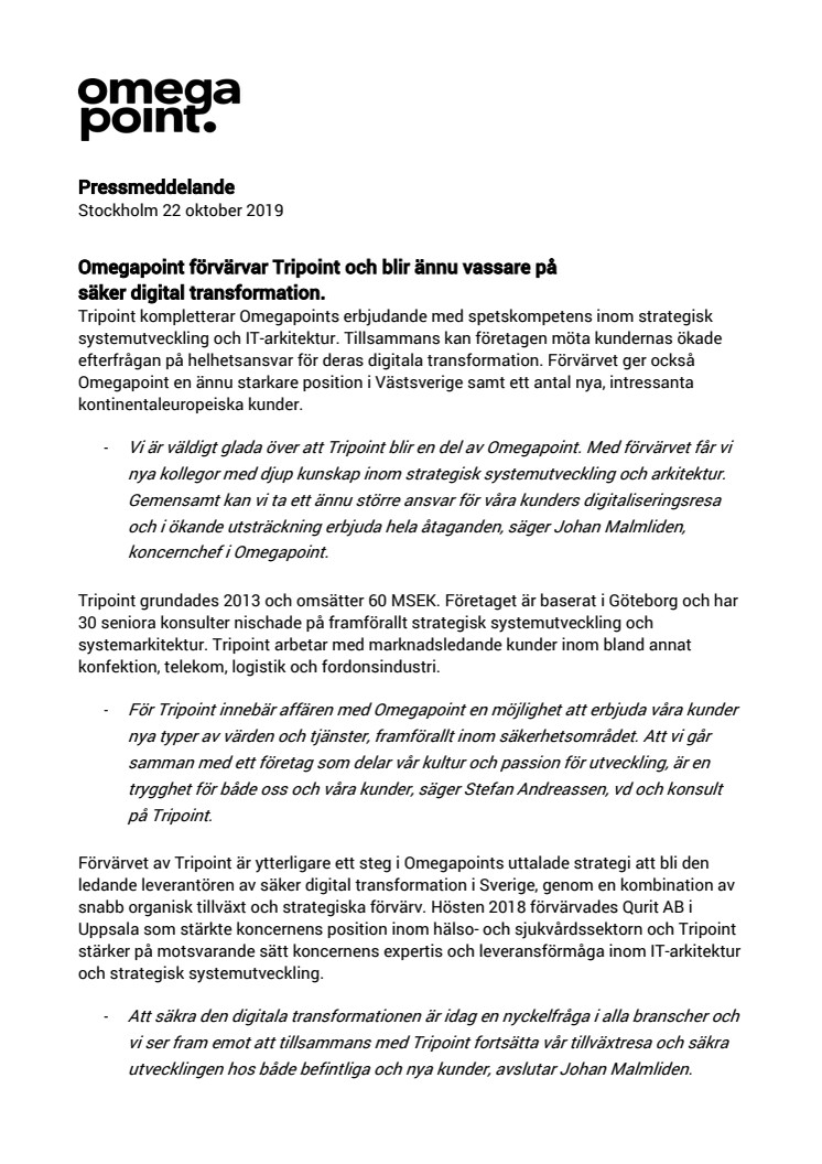 Omegapoint förvärvar Tripoint och blir ännu vassare på säker digital transformation.