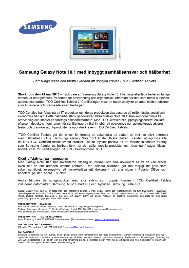 Samsung Galaxy Note 10.1 med inbyggt samhällsansvar och hållbarhet