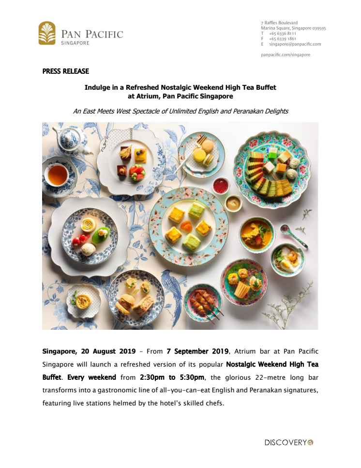 Indulge in a Refreshed Nostalgic Weekend High Tea Buffet at Atrium, Pan Pacific Singapore