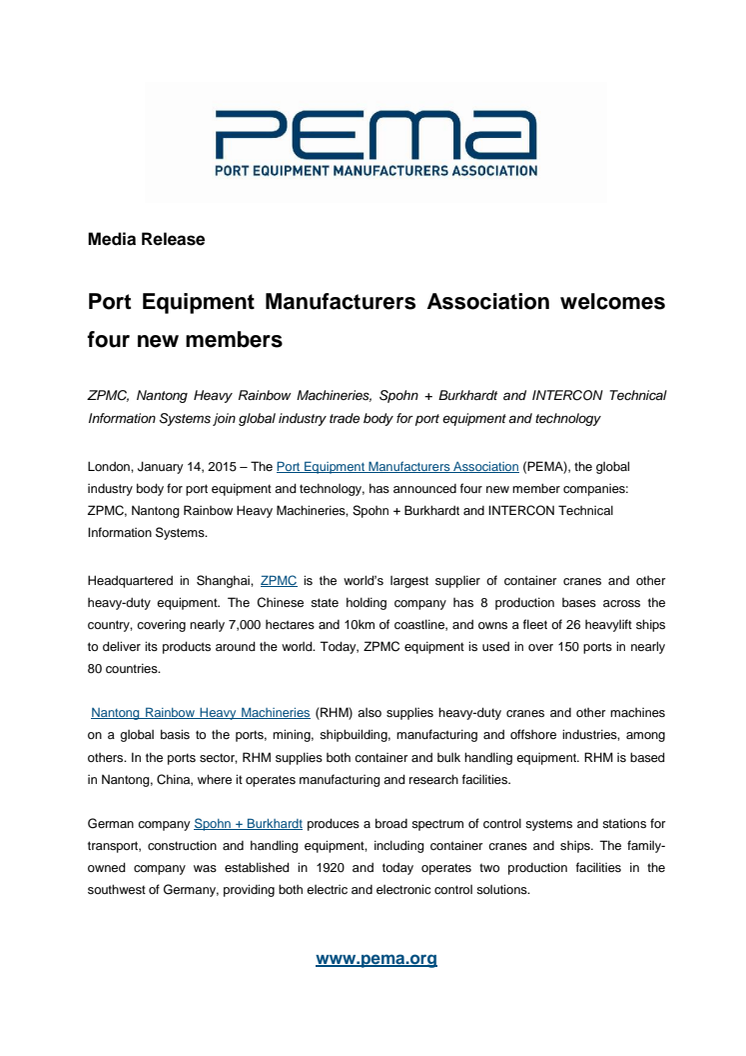 Port Equipment Manufacturers Association welcomes four new members