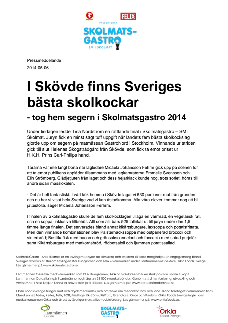 I Skövde finns Sveriges bästa skolkockar - tog hem segern i Skolmatsgastro 2014