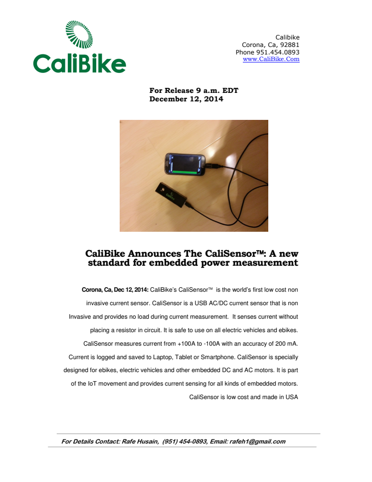 CaliBike Announces The CaliSensor: A new standard for embedded power measurement 