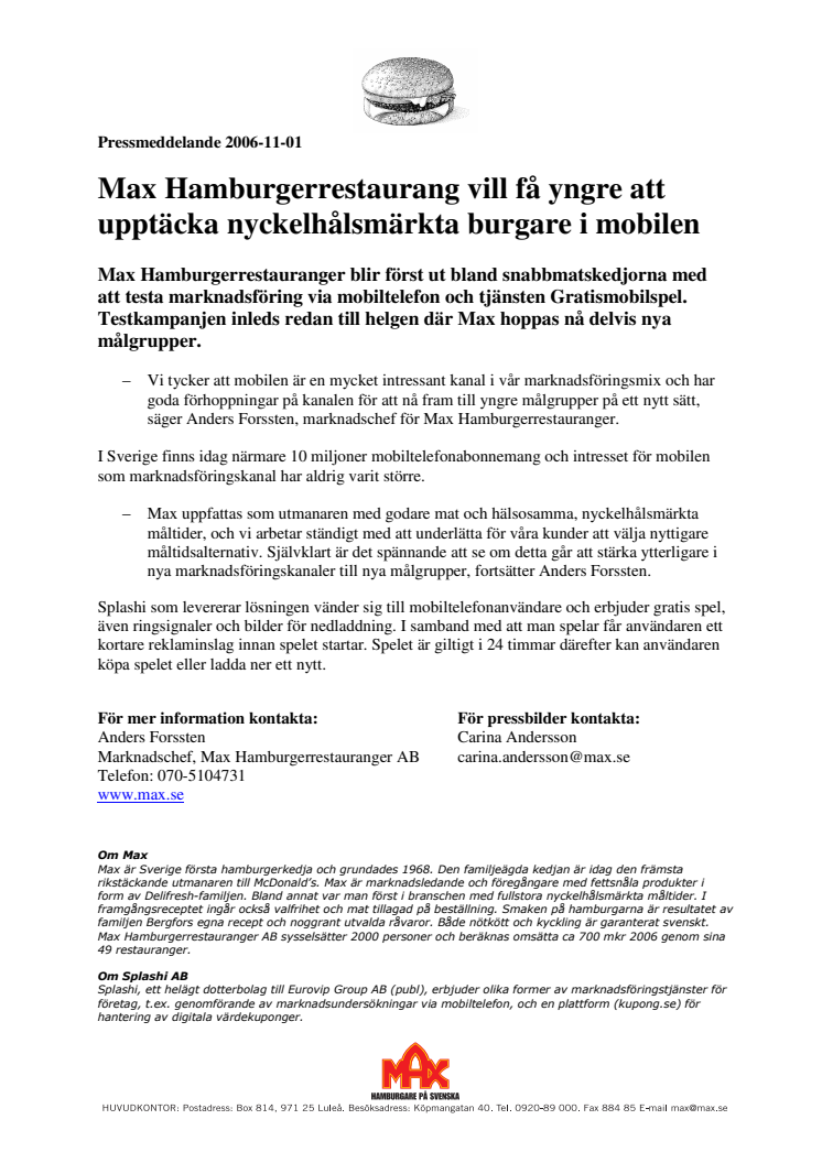 Max Hamburgerrestaurang vill få yngre att upptäcka nyckelhålsmärkta burgare i mobilen