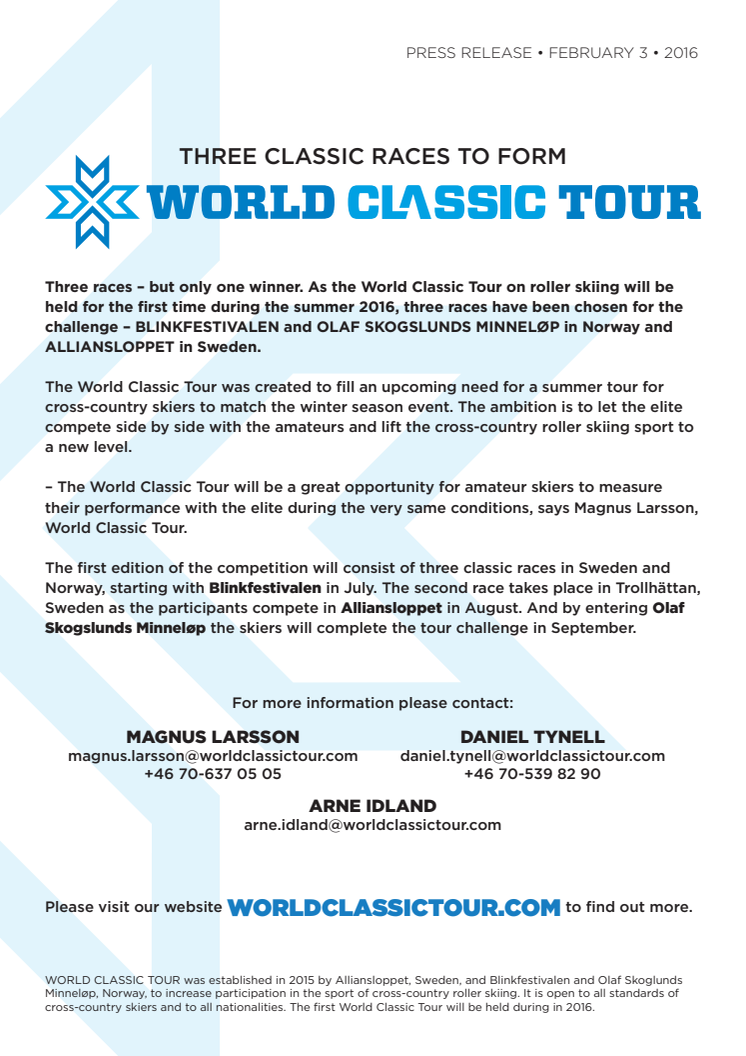 Three classic races to form the World Classic Tour