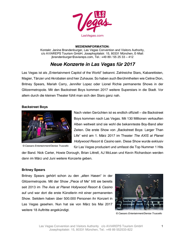 Neue Konzerte in Las Vegas für 2017
