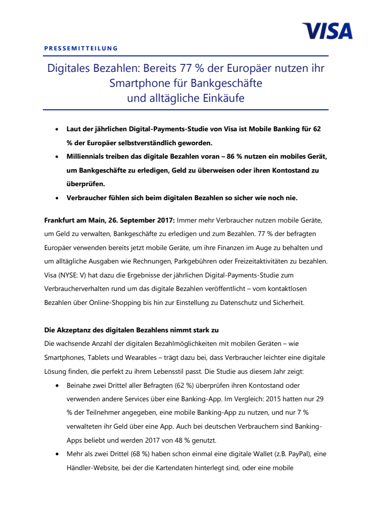 Digitales Bezahlen: Bereits 77 % der Europäer nutzen ihr Smartphone für Bankgeschäfte  und alltägliche Einkäufe