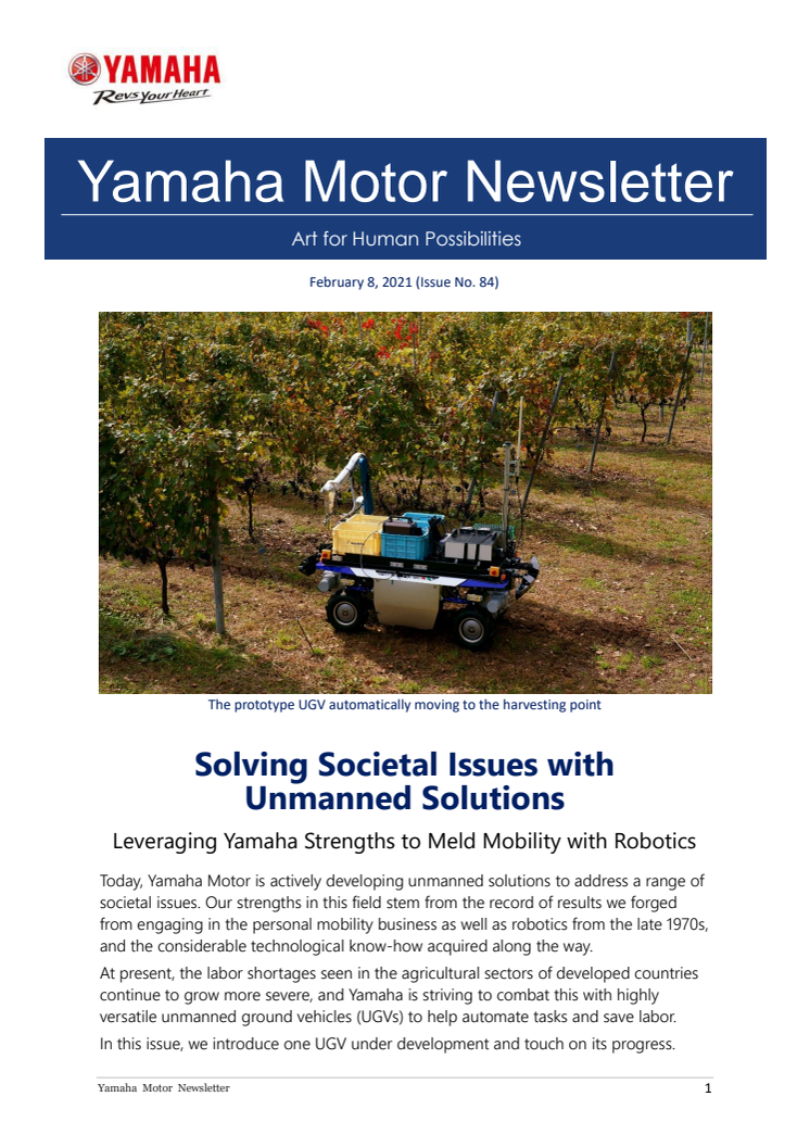 Solving Societal Issues with Unmanned Solutions   Yamaha Motor Newsletter (Feb. 8, 2021 No. 84)