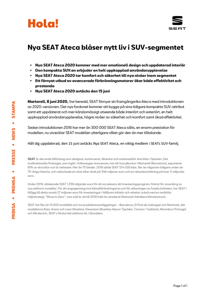 Nya SEAT Ateca blåser nytt liv i SUV-segmentet