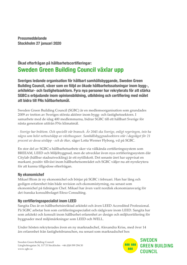 Ökad efterfrågan på hållbarhetscertifieringar: Sweden Green Building Council växlar upp