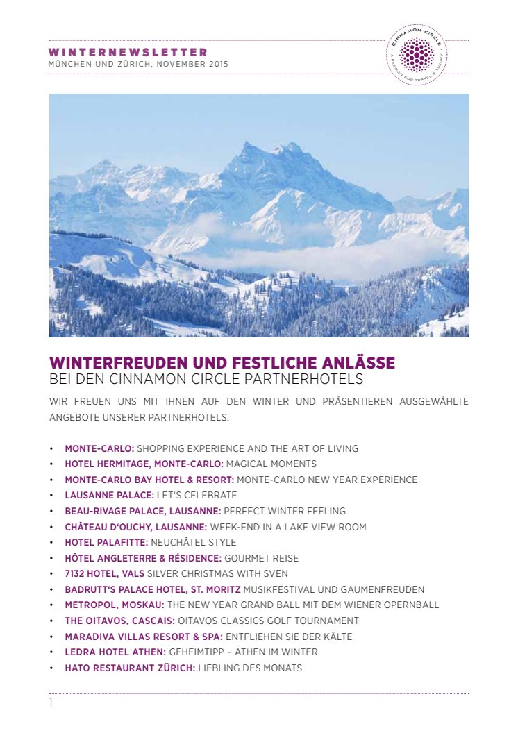 Winterfreuden und festliche Anlässe bei den Cinnamon Circle Partnerhotels