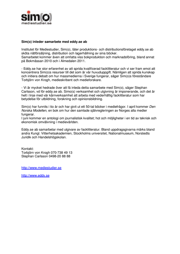 Sim(o) inleder samarbete med eddy.se ab