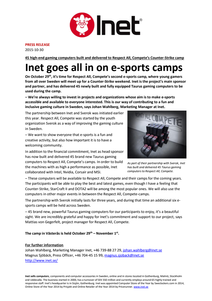 Inet goes all in on e-sports camps