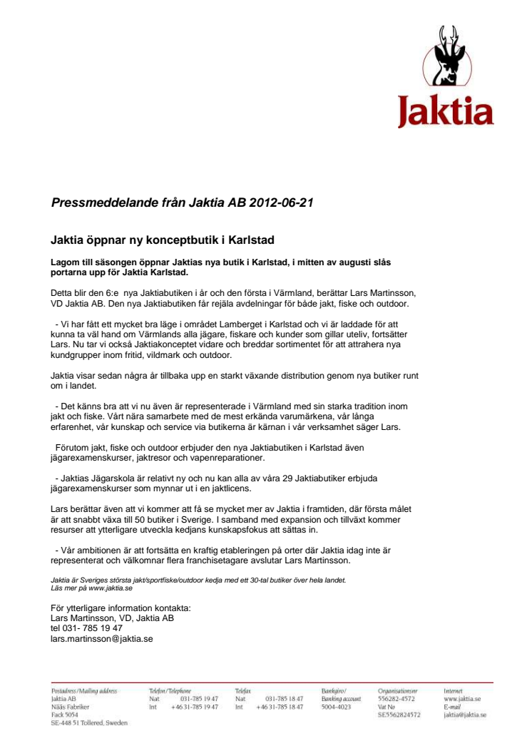 Jaktia öppnar ny konceptbutik i Karlstad