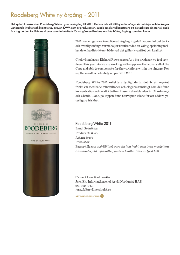 Roodeberg White ny årgång - 2011