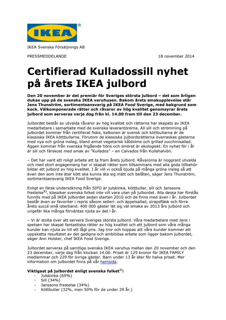 Certifierad Kulladossill nyhet på årets IKEA julbord