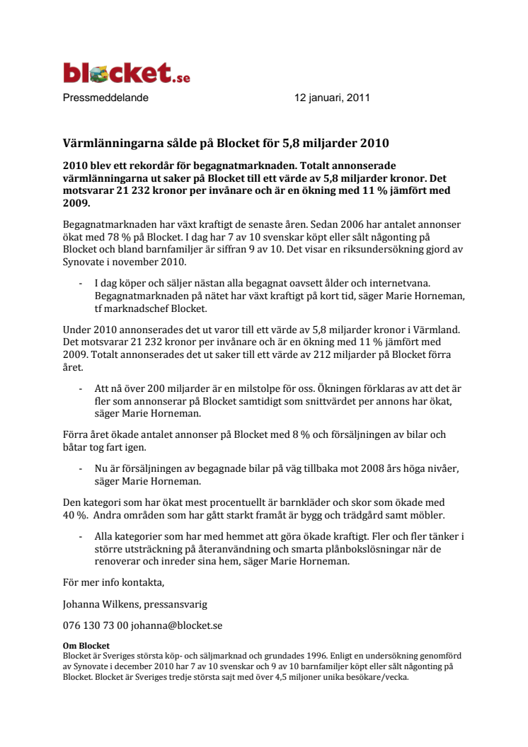 Värmlänningarna sålde på Blocket för 5,8 miljarder 2010