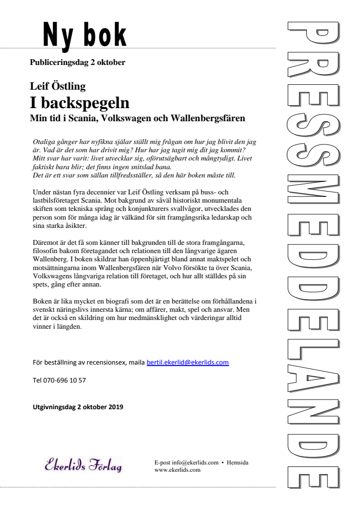 Ny bok: I backspegeln - en memoar av Leif Östling