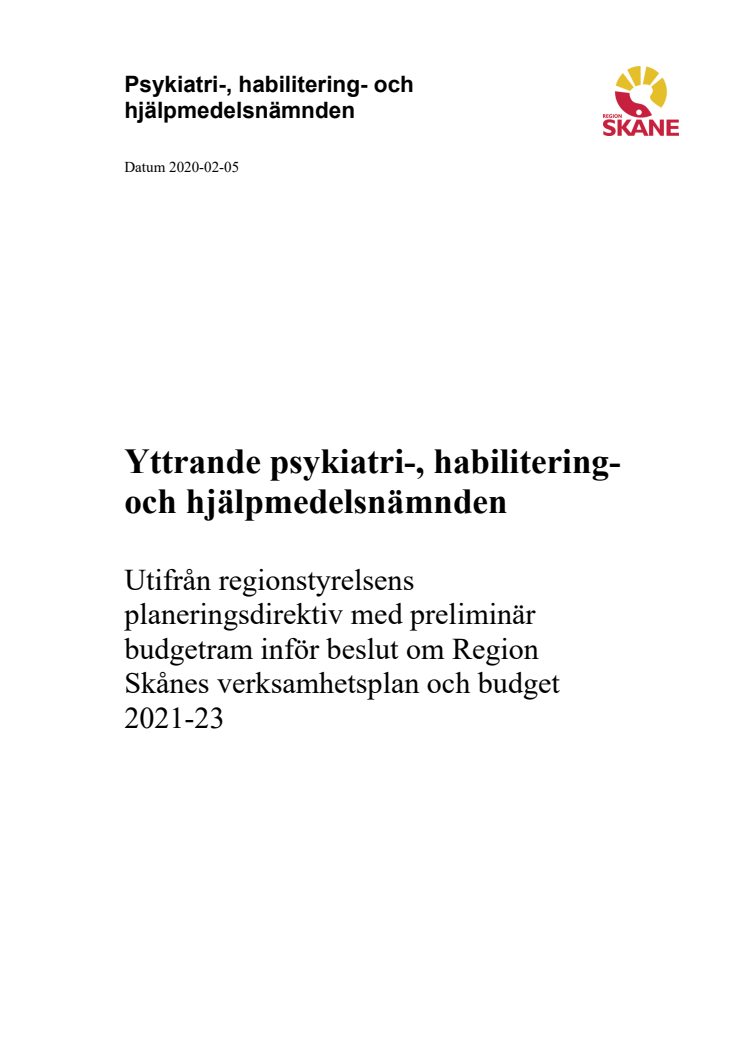 Yttrande över planeringsdirektiven 2021