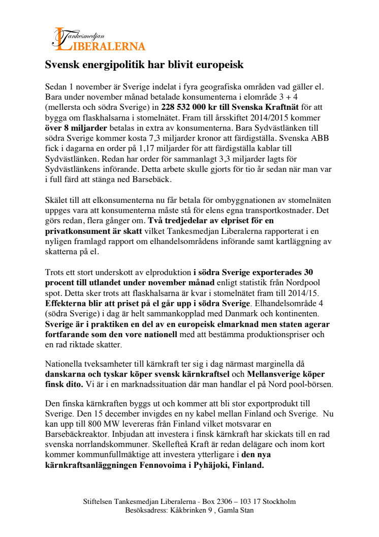 Svensk energipolitik har blivit europeisk