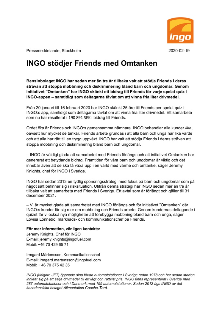 INGO stödjer Friends med Omtanken