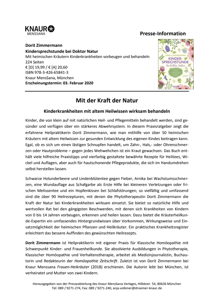 Pressemitteilung "Kindersprechstunde bei Doktor Natur"