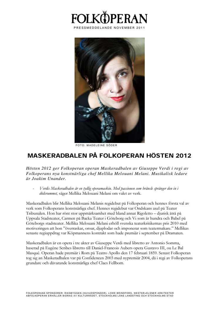 Maskeradbalen på Folkoperan hösten 2012