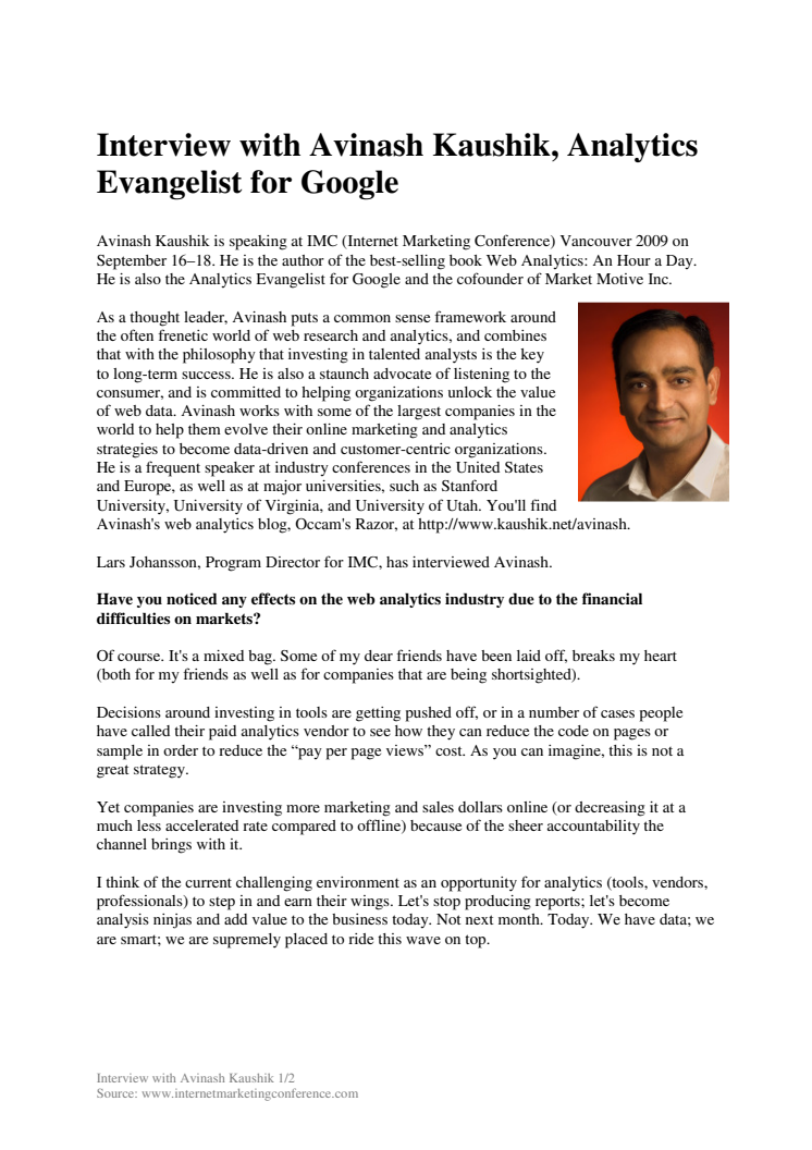 Interview with Avinash Kaushik, Analytics Evangelist for Google 