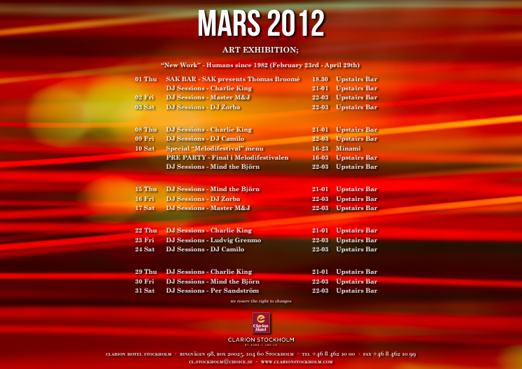 Eventkalender Mars - Clarion Hotel Stockholm