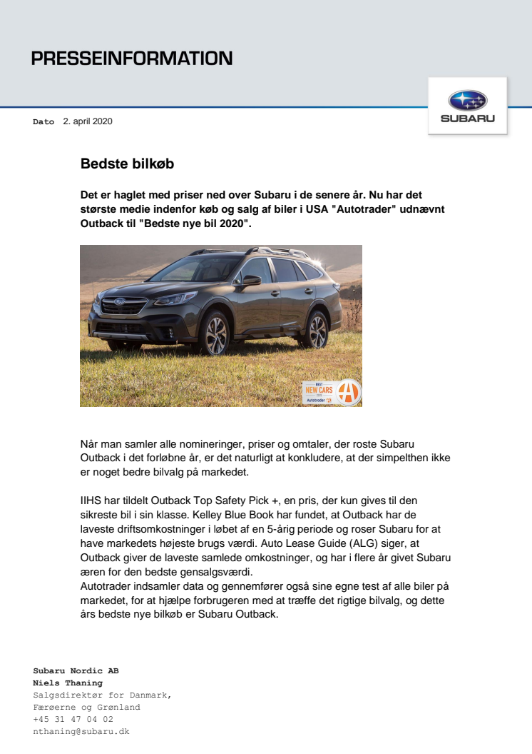 Subaru Outback bedste bilkøb