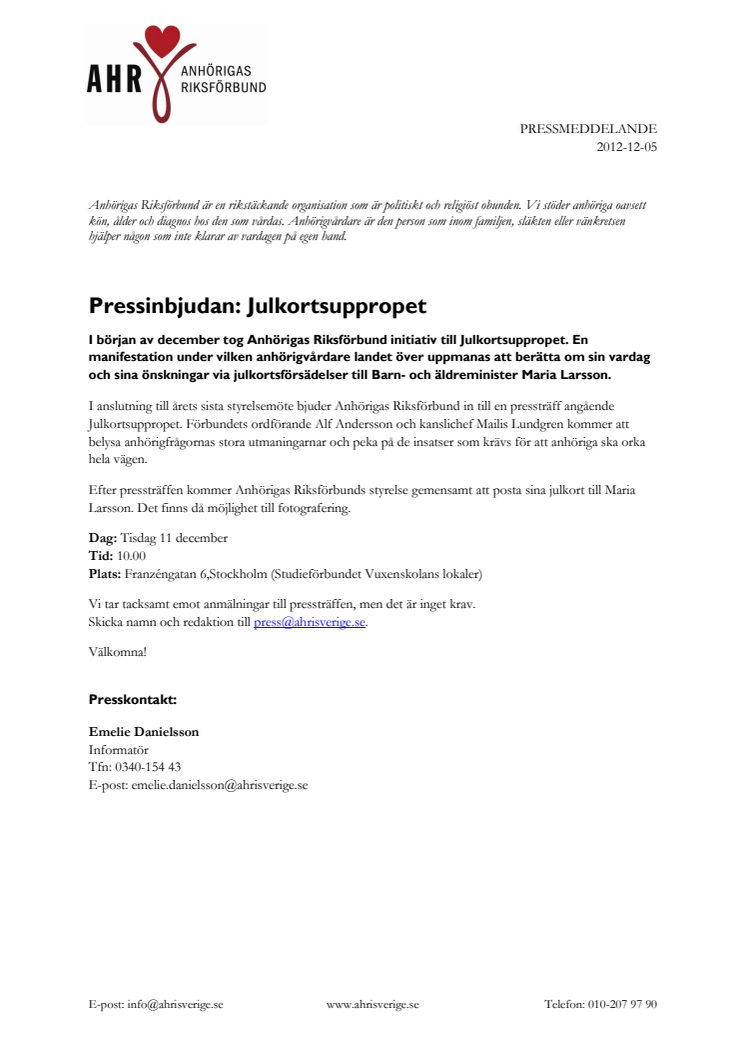 Pressinbjudan: Julkortsuppropet