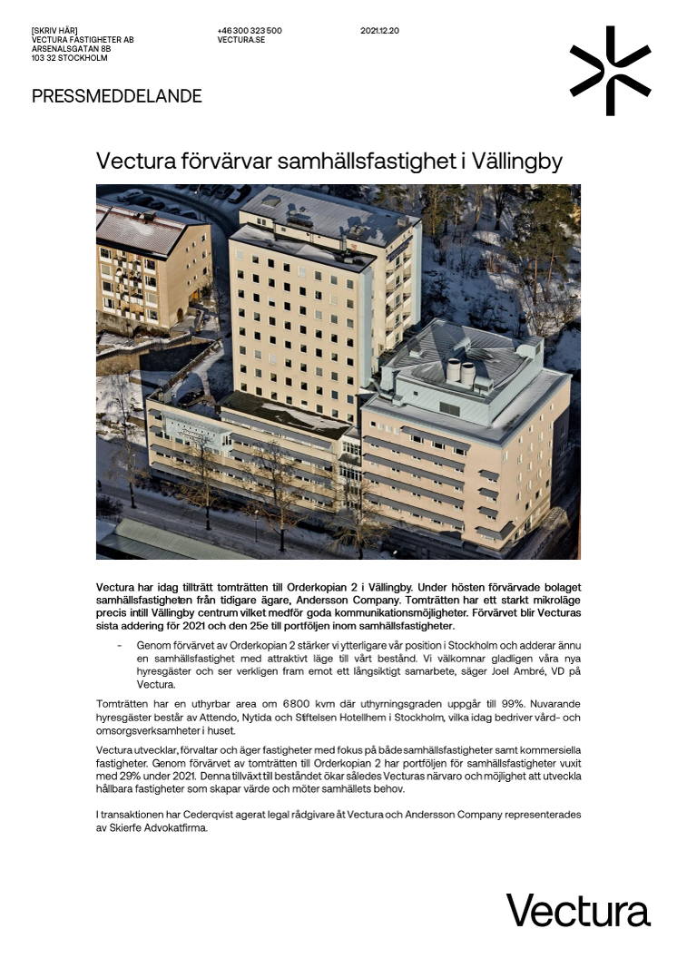 Pressmeddelande_Vectura förvärvar samhällsfastighet i Vällingby.pdf