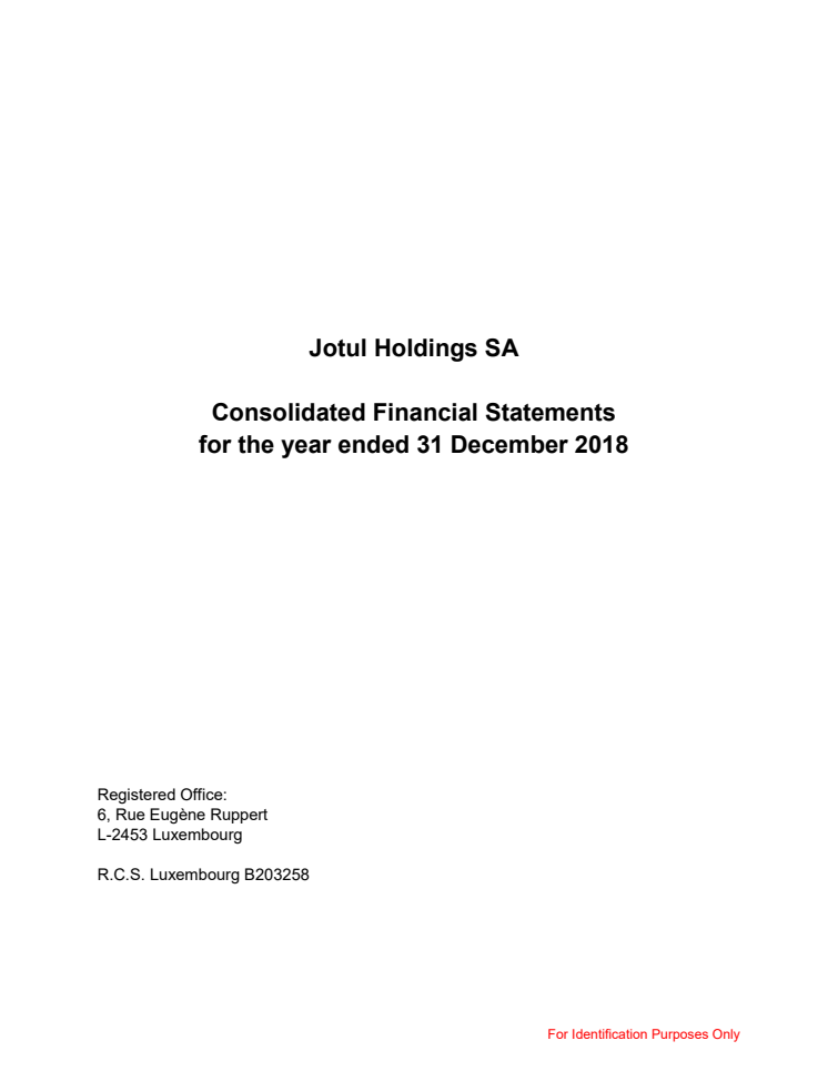 Jotul Holdings SA - Consolidated Financial Statements for the year ended 31 December 2018 Report